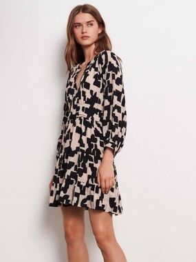 ba&sh Black and Cream Abstract Print Mini Dress
